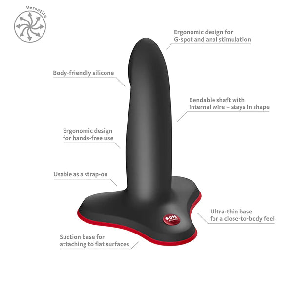 Black and red limba flex s dildo with features highlighted on a white background