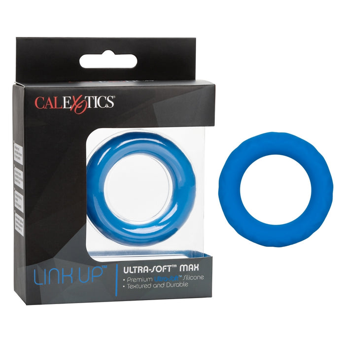 blue silicone cock ring next to cal exotics package