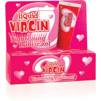 Box of Liquid Virgin Tightening Lubricant with pink packaging and heart designs.