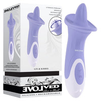 purple vibrator with tongue on the top, with white handle