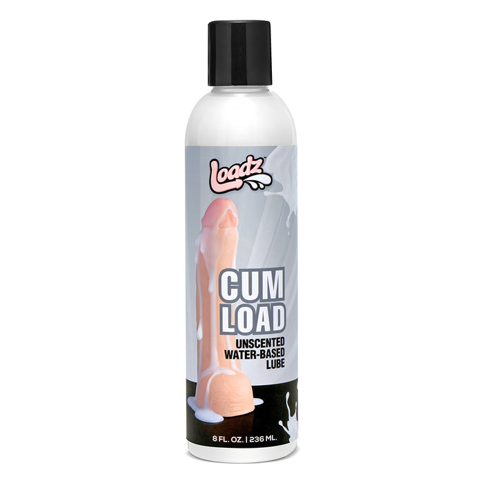 white bottle with white lubricant with grey wrapper and dildo squirting on label