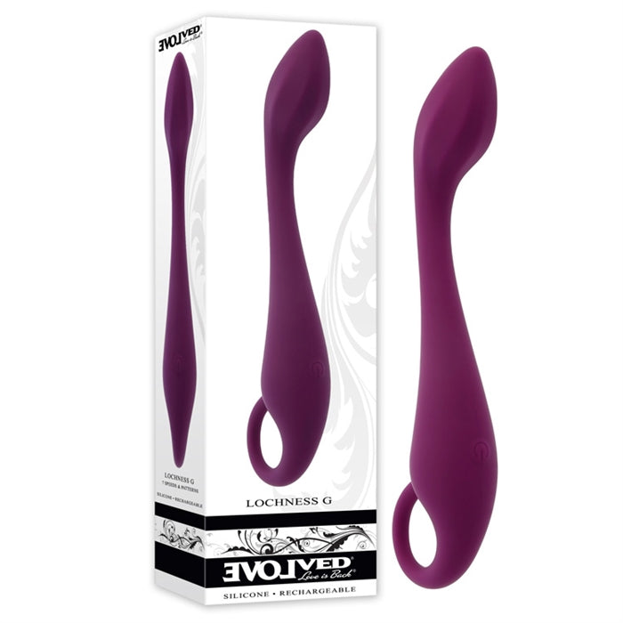 burgundy curved heat tapered vibrator with finger ring 