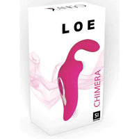 The product is packaged in a white box with the brand name 'LOE' at the top. The box displays a clear image of a pink, compact stimulator with a sleek design, labeled 'CHIMERA' and indicating it's a product from the SI Novelties range.