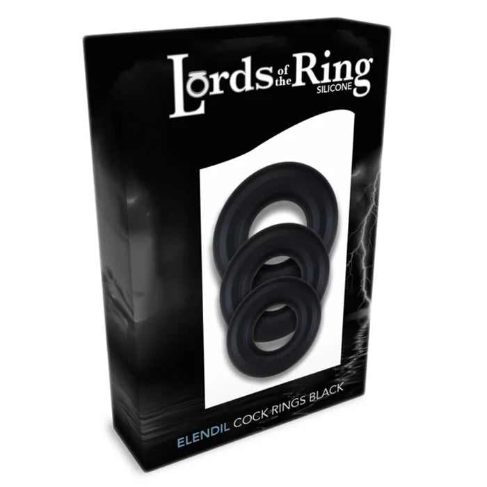 3 black cock rings with black box