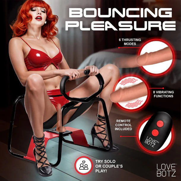Advertisement for a bangin bench' by Love Botz featuring a woman using the device.