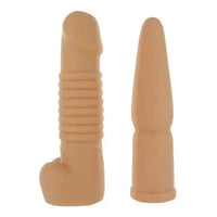Two beige silicone dildos on a white background