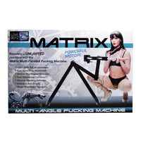 Product packaging for a 'Matrix' multi-angle fucking machine with a model on the box.