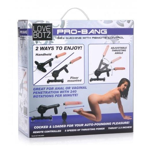 blue and grey box with woman on all fours, with thrusting sex machine and beige dildo