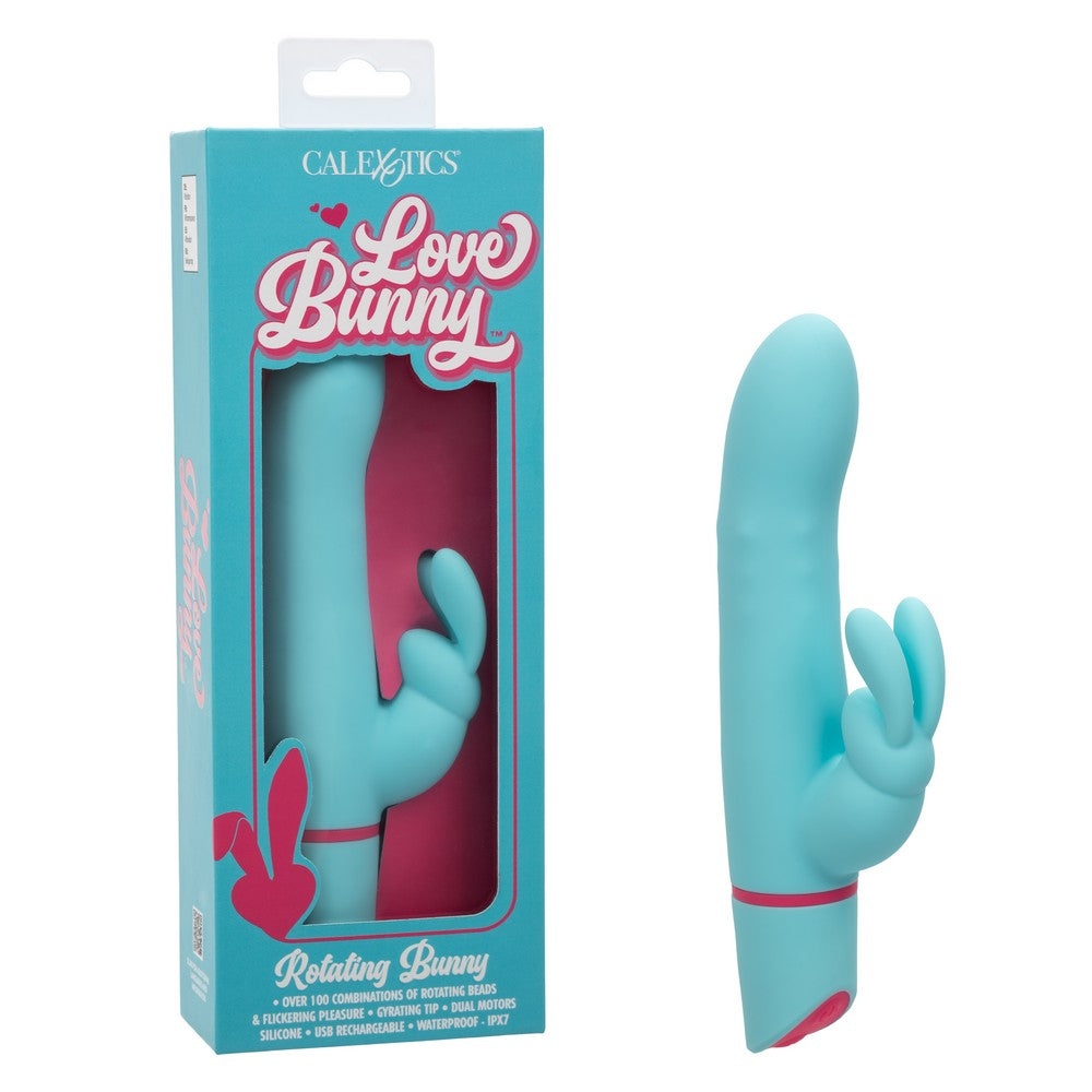 vibrator with curved head and bunny rabbit clitoral stimulator beside box