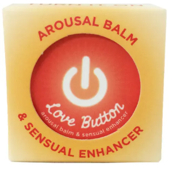 Box of 'Arousal Balm & Sensual Enhancer' with a power symbol on a yellow background