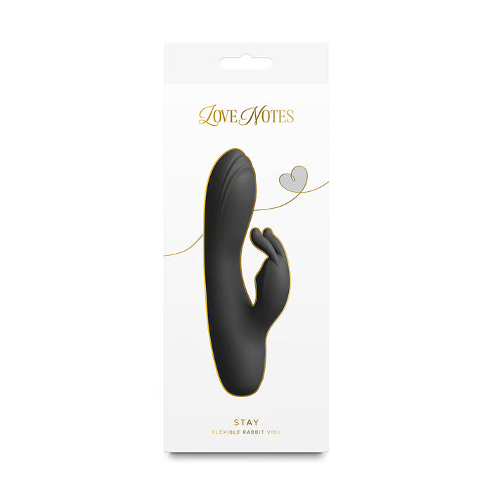black vibrator with rabbit clitoral stimulator on box packaging