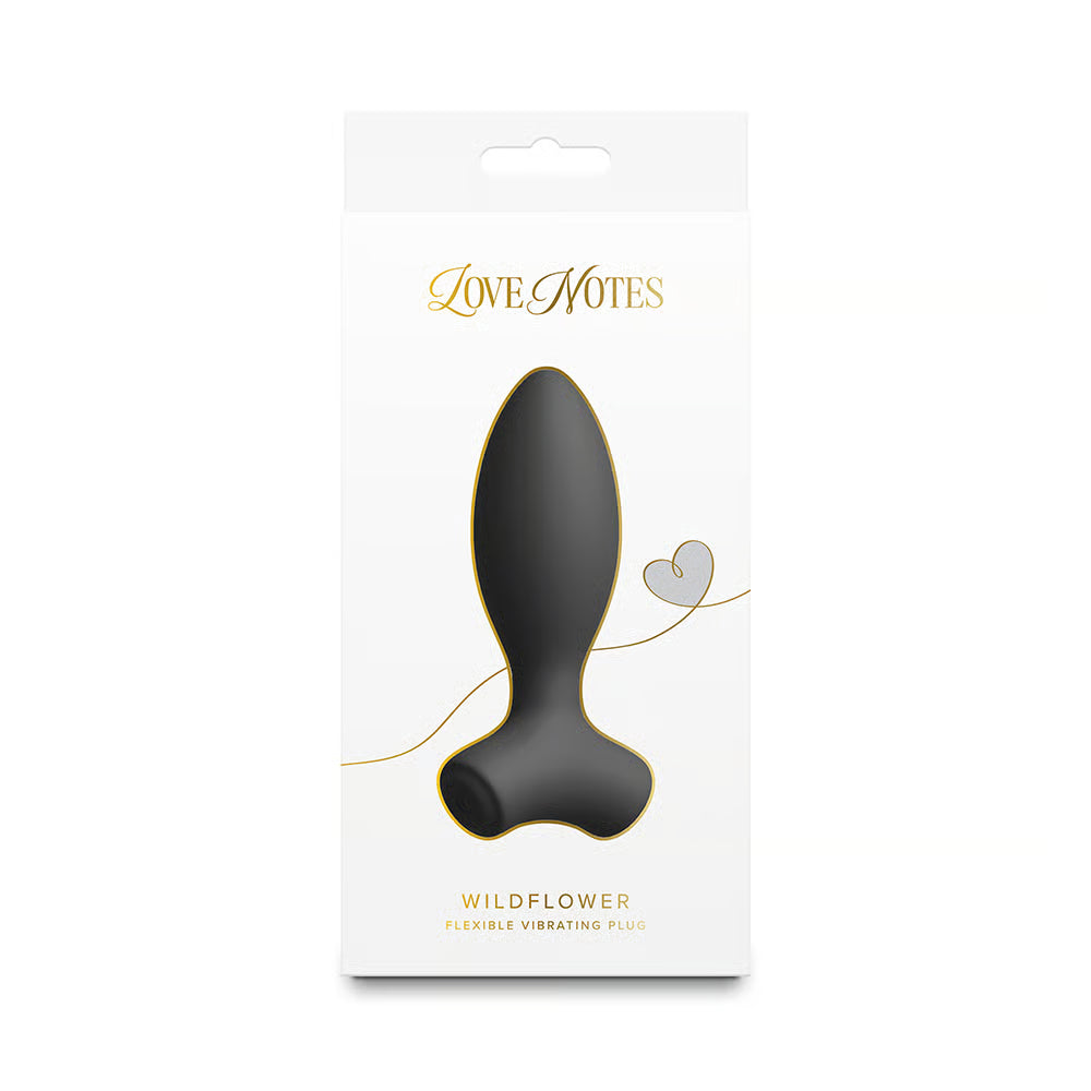 black vibrating anal plug with bottom base feet on box packaging