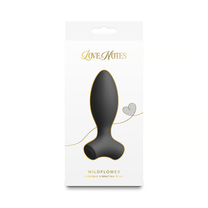 black vibrating anal plug with bottom base feet on box packaging