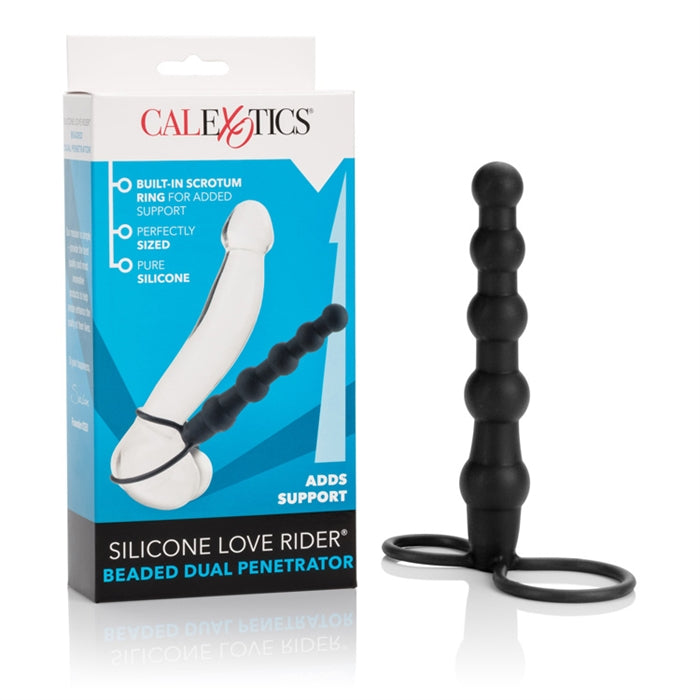 black silicone beaded strapped dual penetrator not to box