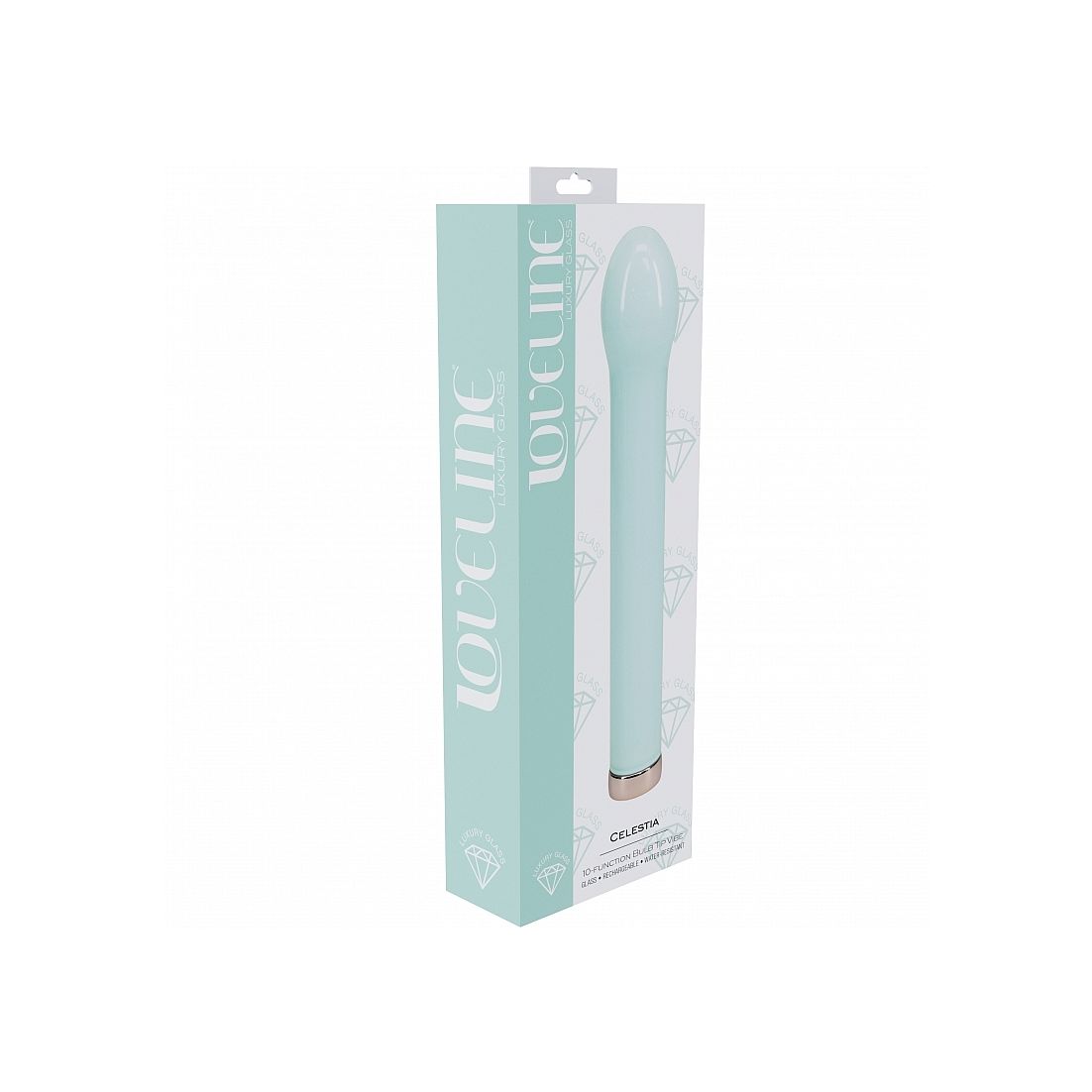 Mint green bulb vibrator in a branded box on a white background