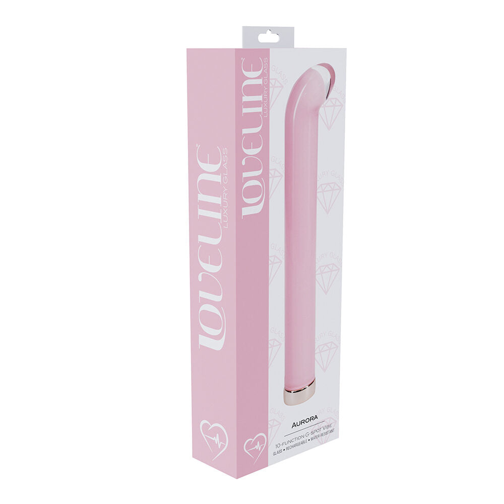 Pink g spot vibrator in packaging with 'LOVEline' branding on a white background