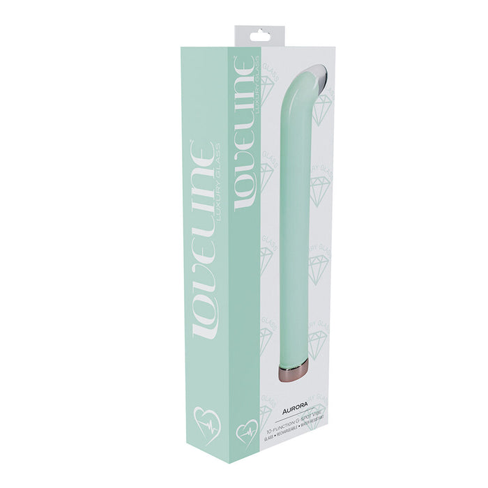 Mint green g spot vibrator in packaging with 'loveline' branding on a white background