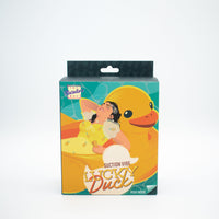 Product packaging with a cartoon duck and person, featuring the brand 'Lucky Duck'.