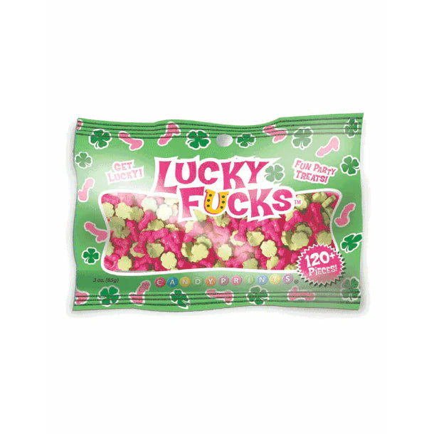 Pink peckers & green clover candy in green wrapper