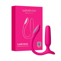 Pink Lovense Lush Anal product with packaging on a white background