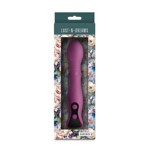 Purple cadence trusting vibrator in floral packaging with 'Lust N Dreams' branding.