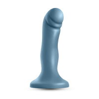 Blue silicone dildo on a white background