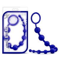 12.5" anal beads in blue with finger pull cord