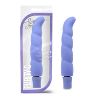 Purple silicone product with packaging on a white background
