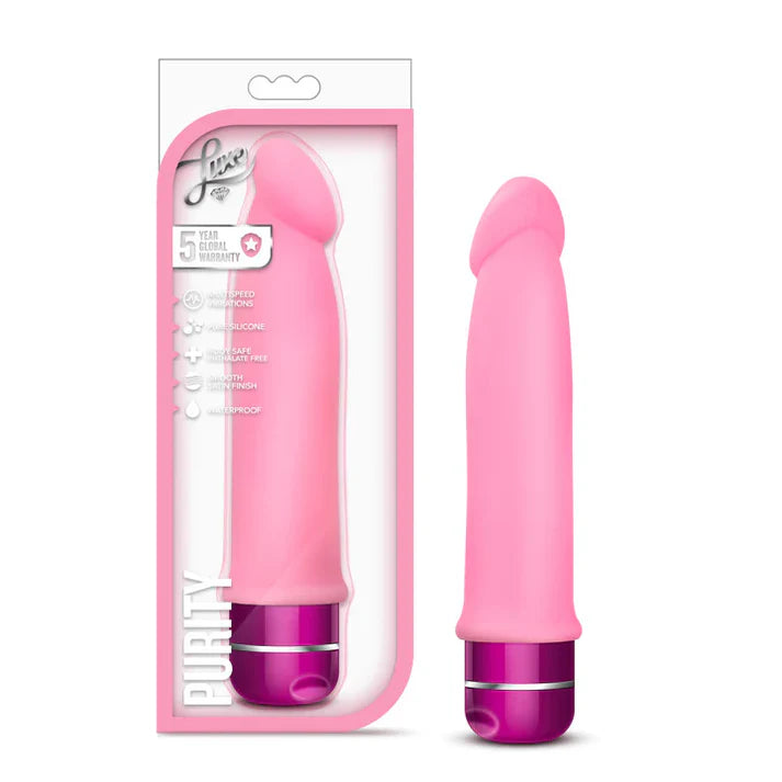 soft sleek vibrator with penis shaped head in pink