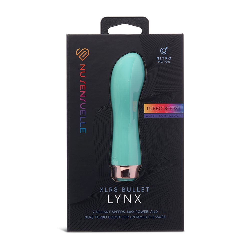 Teal bullet  product in packaging with branding on a white background