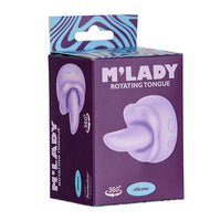 Purple packaging of M'Lady rotating tongue product on a white background