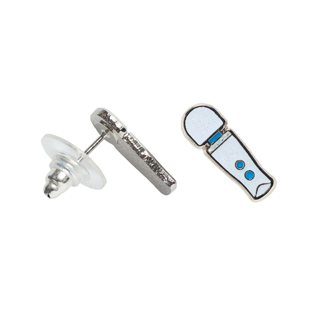 Magic wand earrings example photo featuring a plastic backing.