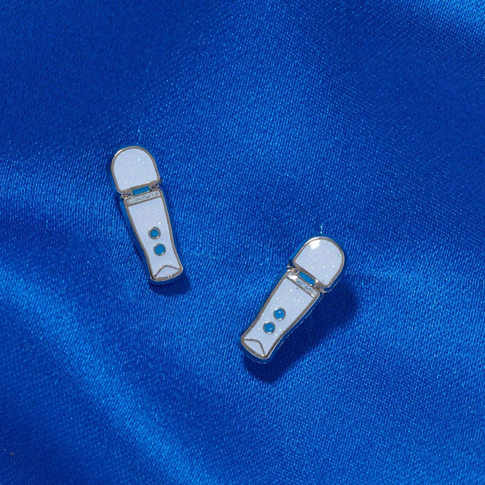 Magic wands white silver and blue earrings example photo.