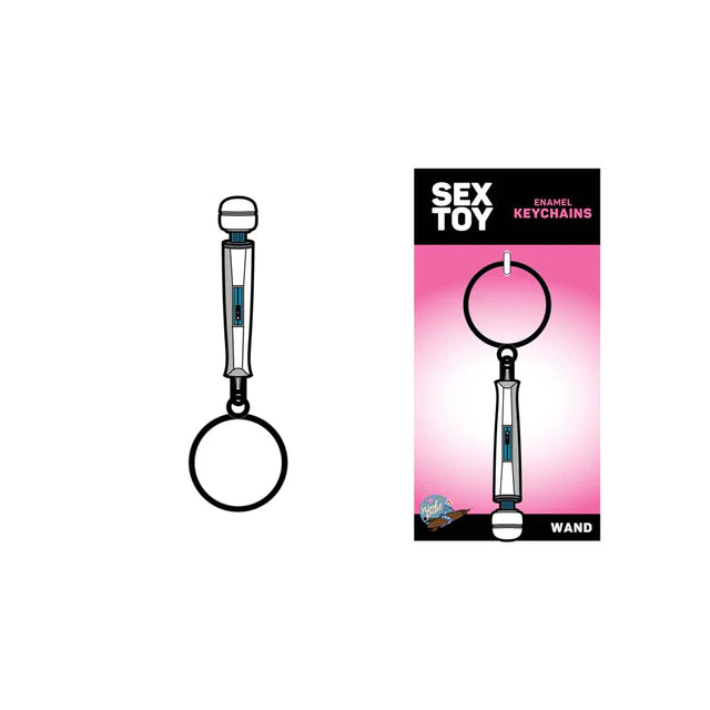 The image features a "Wand Massager" keychain with a playful and cheeky design. It is crafted from substantial metal, ensuring durability.