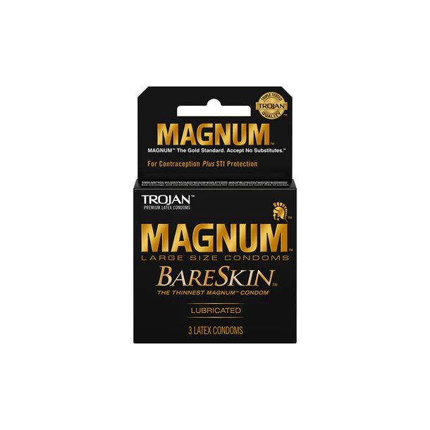 Trojan Magnum Bareskin condom packaging on a white background