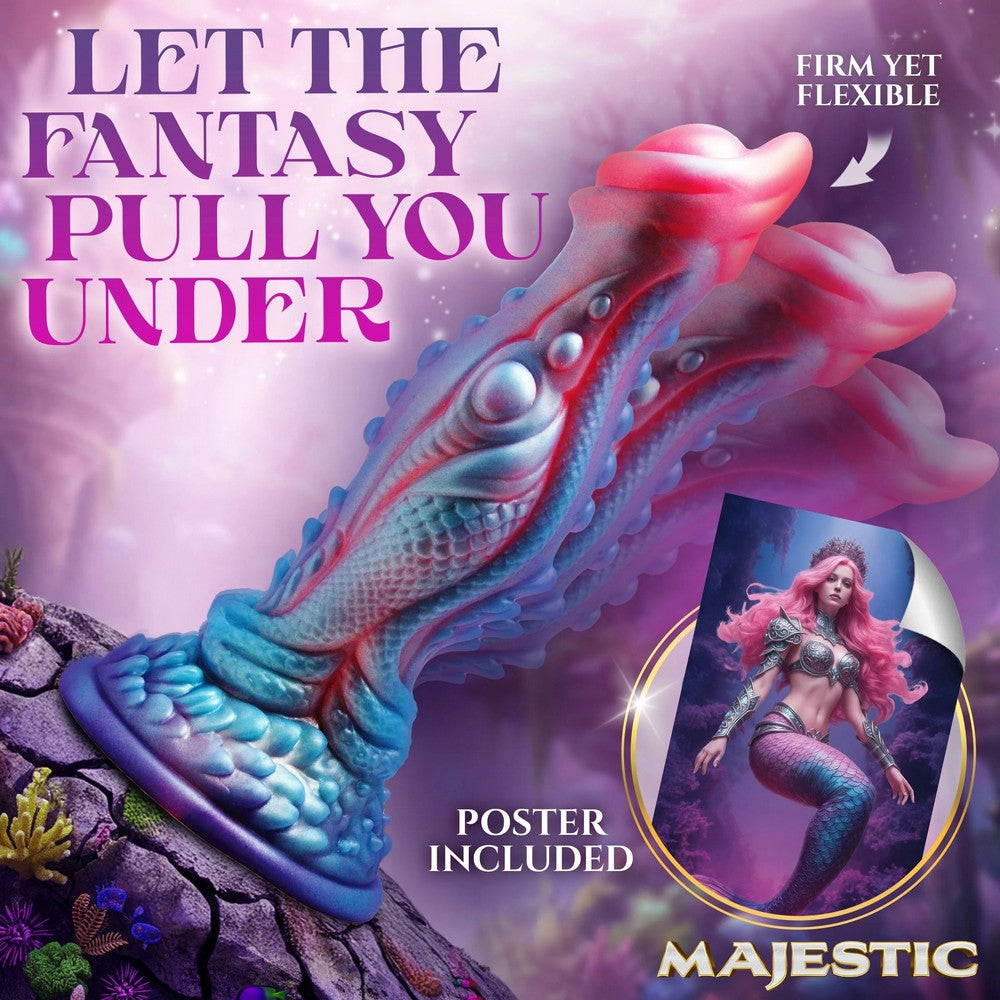 Fantasy-themed product with mermaid design and promotional text on a purple background