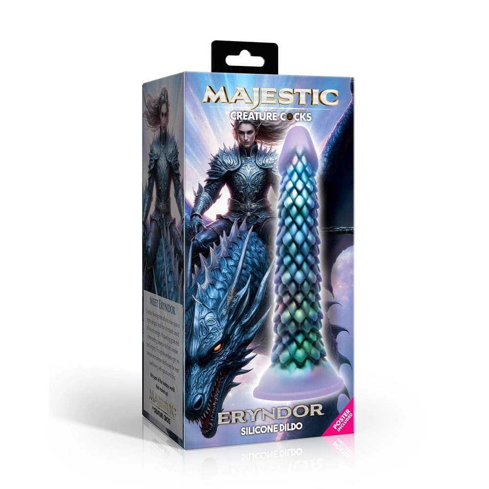 Majestic Creature Cocks packaging with a fantasy design featuring a dragon and warrior.