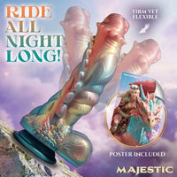 Product packaging with mermaid figure and promotional text on a colorful background