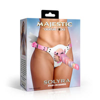 pink and white strap on with dildo on box packaging