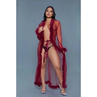 floor length marabou robe in red 