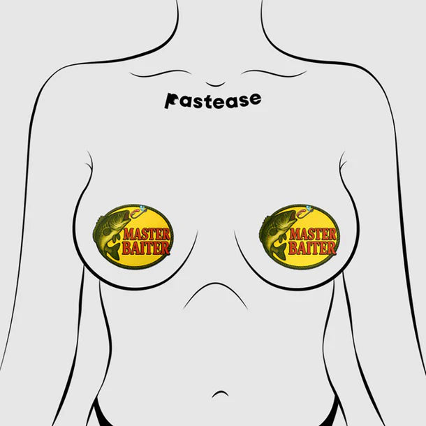 nude torso with pasties with fish and hook with master baiter saying