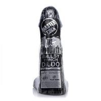 Master Cock the manolith ballsy 11" dildo with packaging with visible branding on a white background