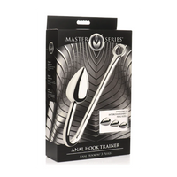 The image shows a set of three graduated anal hook plugs along with a much larger hook that they are designed to fit onto. The plugs are made of aluminum alloy and have a shiny, metallic finish.