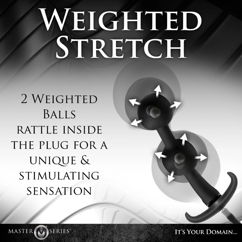 Black weighted anal plug information photo.