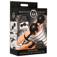 Black weighted inflatable ass rattler anal plug inside packaging