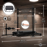 stand with sex machine with detailed measurements on a wooden floor background