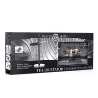 Box for 'The Dicktator' extreme sex machine with images and text on a white background