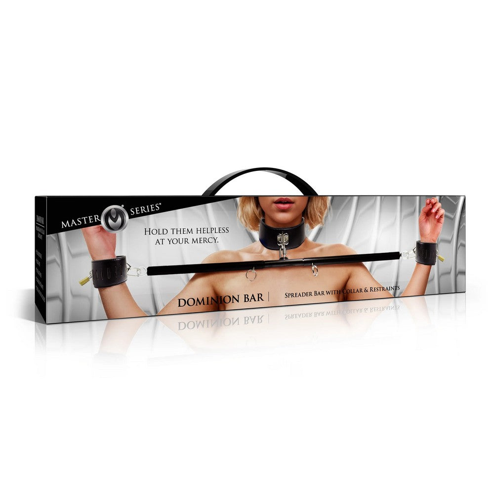 Product packaging for a 'Dominion Bar' with a model on a white background