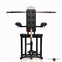 Black enforcer chair with sex machine with 'Master Series' branding on a white background