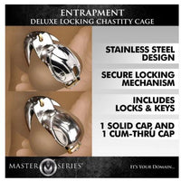 Image shows the silver chastity cage with product description text 